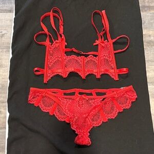 Dolls Kill Red Lace Strappy Bralette Set
